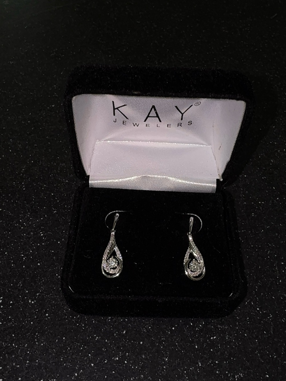 Kay Jewelers Silver Teardrop Dangle Earrings with Clear Crystals